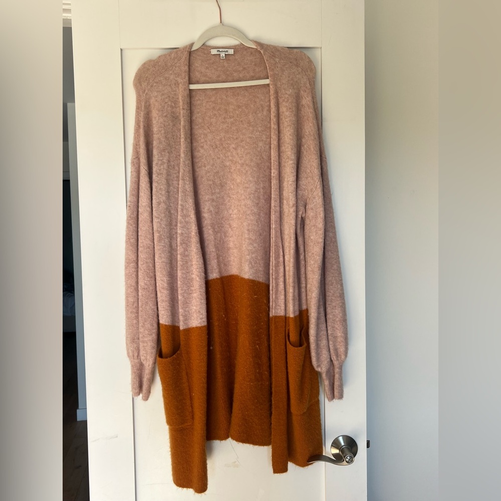 Madewell Pink and Brown Open Cardigan
